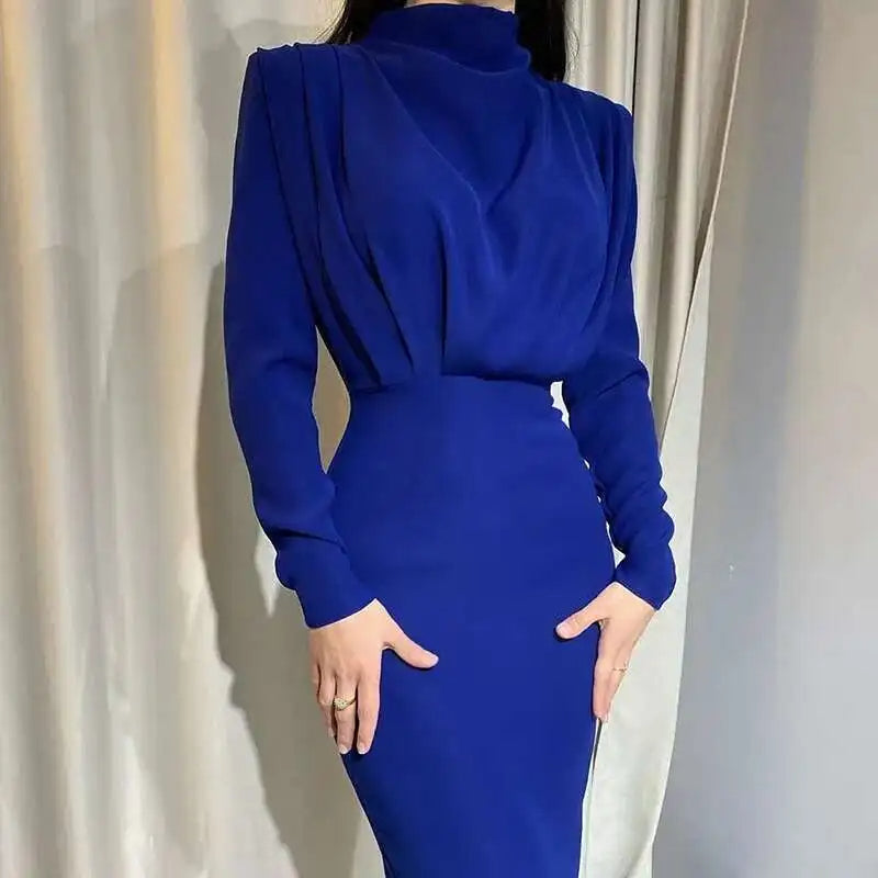 Elegante Midi-jurk met Colkraag en Roklijn