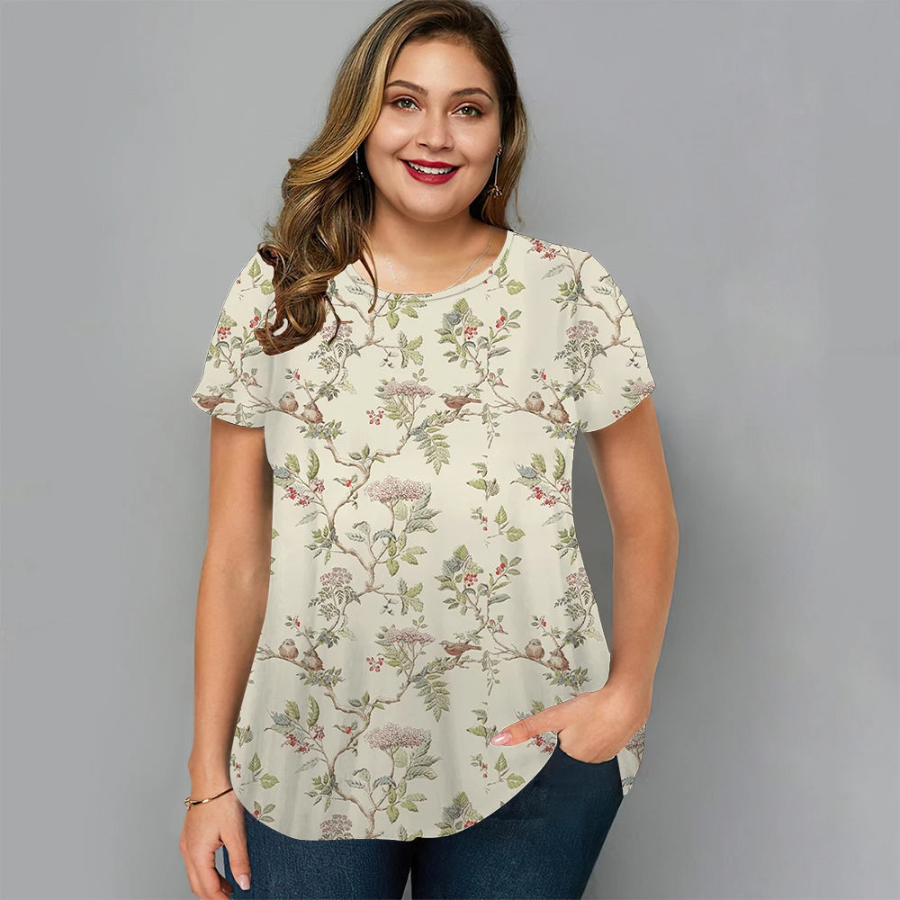 Plus-Size T-Shirt Zomers Vrolijk voor Vrouwen