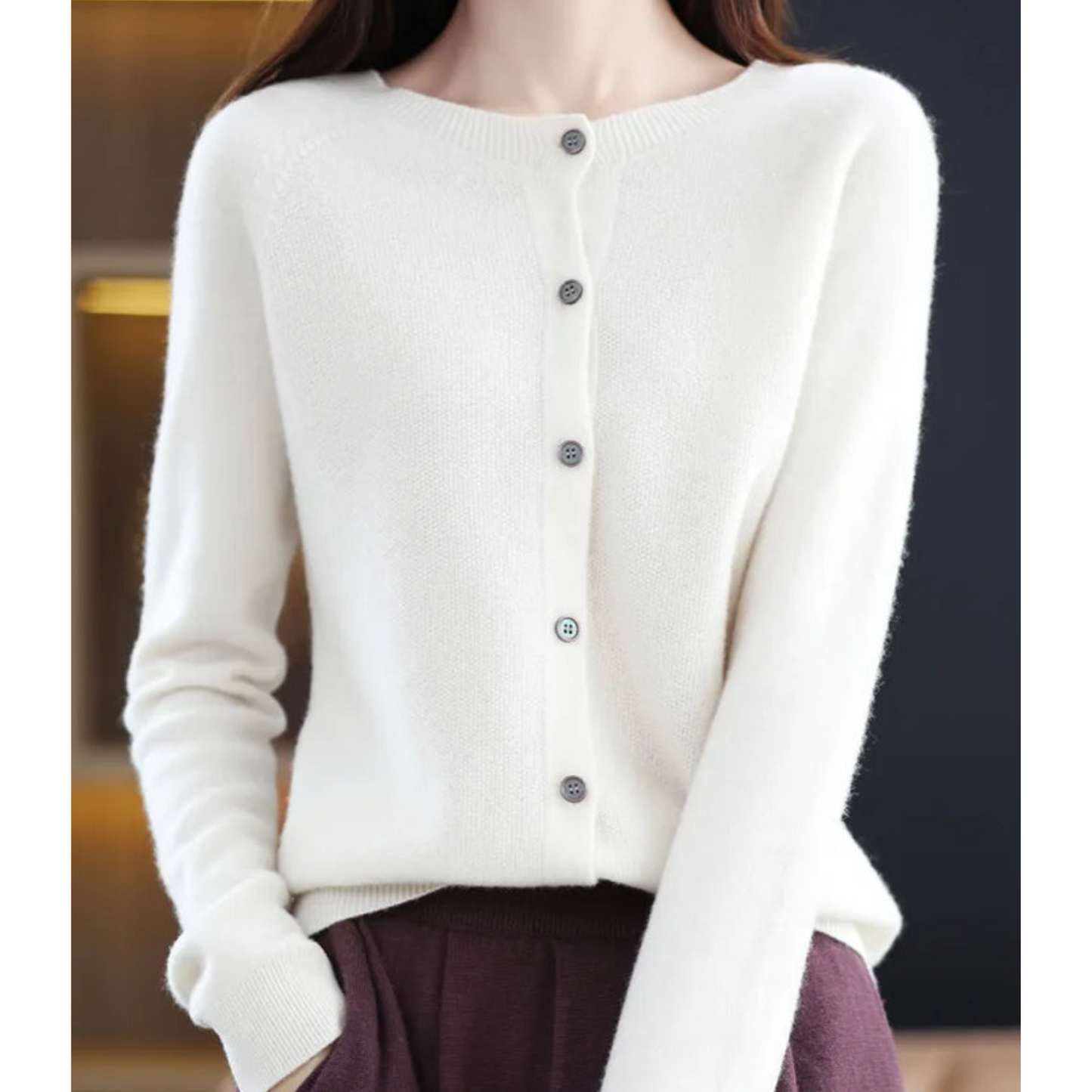 Dames Merinowol Trui O-hals Cardigan Zacht en Warm
