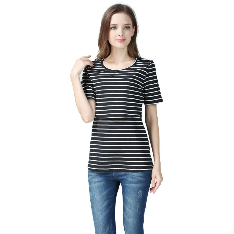 Vrouwelijk Voedingsshirt Gestreept Casual