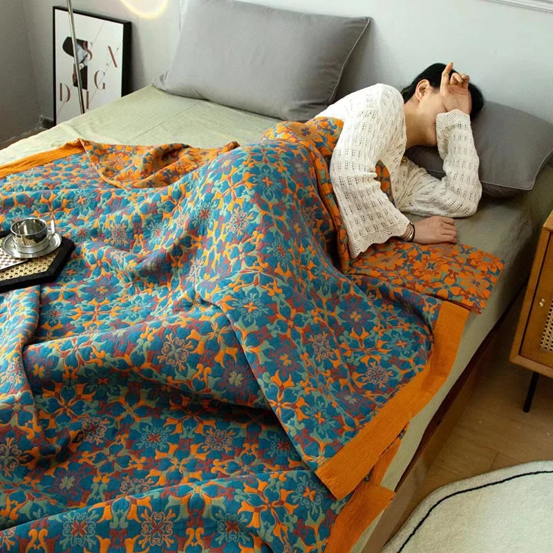Kleurrijke Quilt Zeslaags Katoen Oranje Blauw Patroon