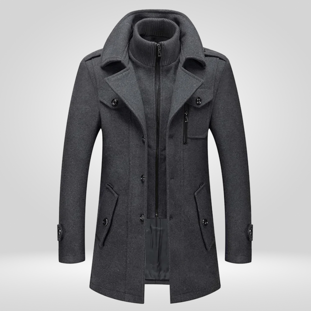 Heren Winterjas Warme Wolmix Mantel met Rits en Knopen
