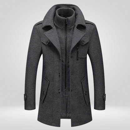 Heren Winterjas Warme Wolmix Mantel met Rits en Knopen