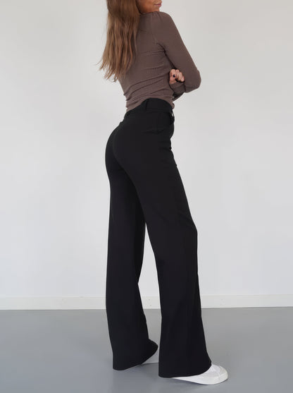 Dames High-Waist Pantalon Met Rechte Pijpen Zwart Basic Model