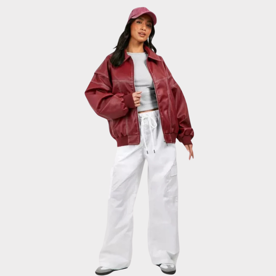 Oversized Bomberjack Met Contrasterende Stiksels en Kap