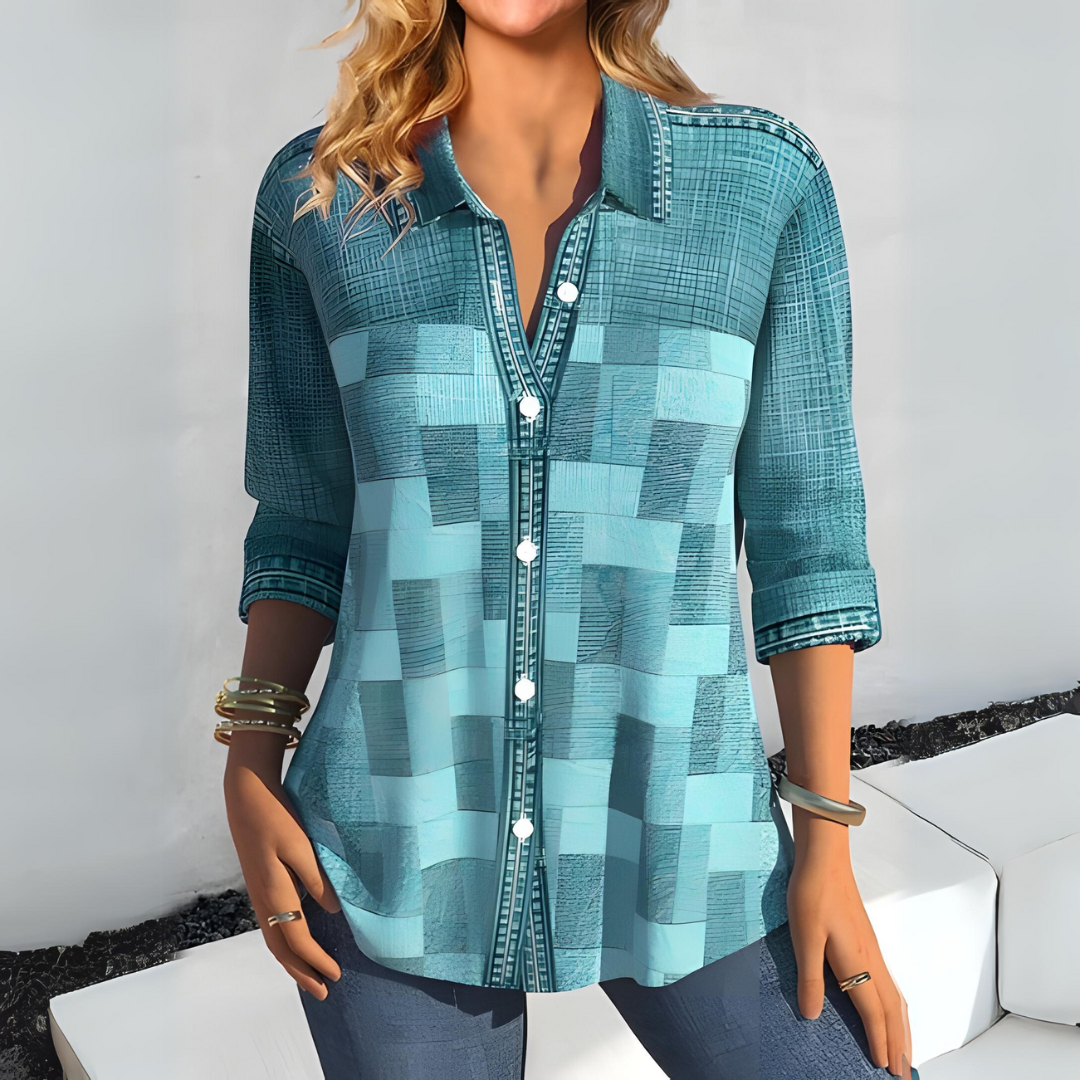 Chique Knoopblouse Luchtige Textuur Elegante Vrouwelijke Stijl