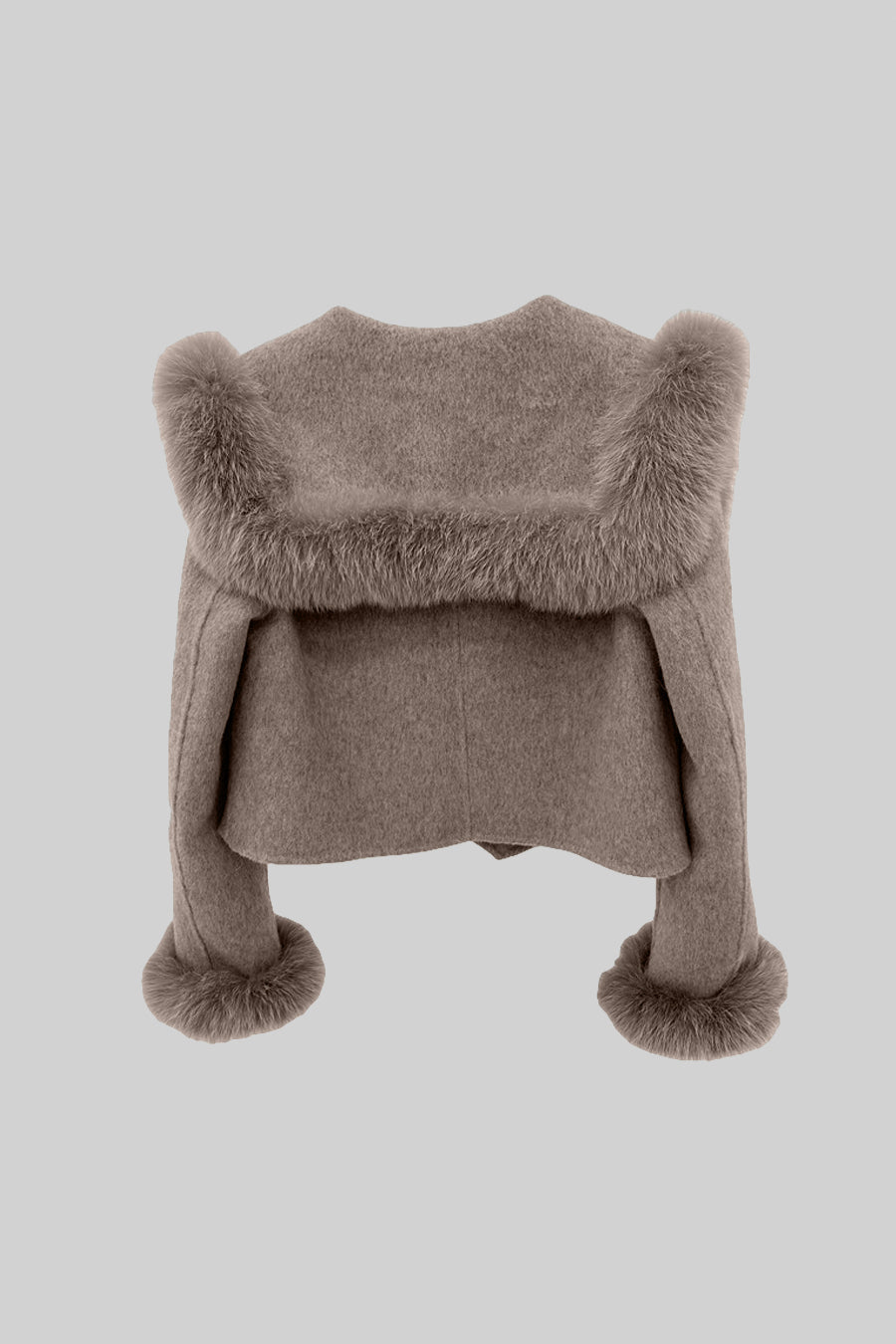 Dames Cropped Jas met Dubbele Knoopsluiting en Bontkraag – Bruin