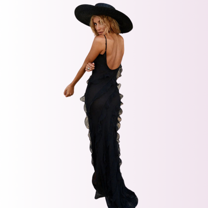 Maxi Jurk Ruffles en Lange Split Zomerjurk Vrouw