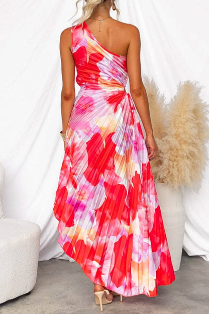 Elegante One-Shoulder Jurk Bloemenprint Feestelijke Jurk voor Vrouw