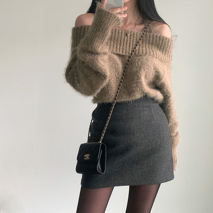 Dames Gebreide Off-shoulder Trui Stijlvol Trendy