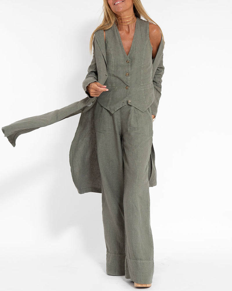 Linnen Set Wijde Broek en Vest voor Vrouw - Mode Vibes