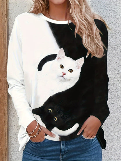 Katten T-shirt met Kleurblokken Trendy Katoen - Mode Vibes