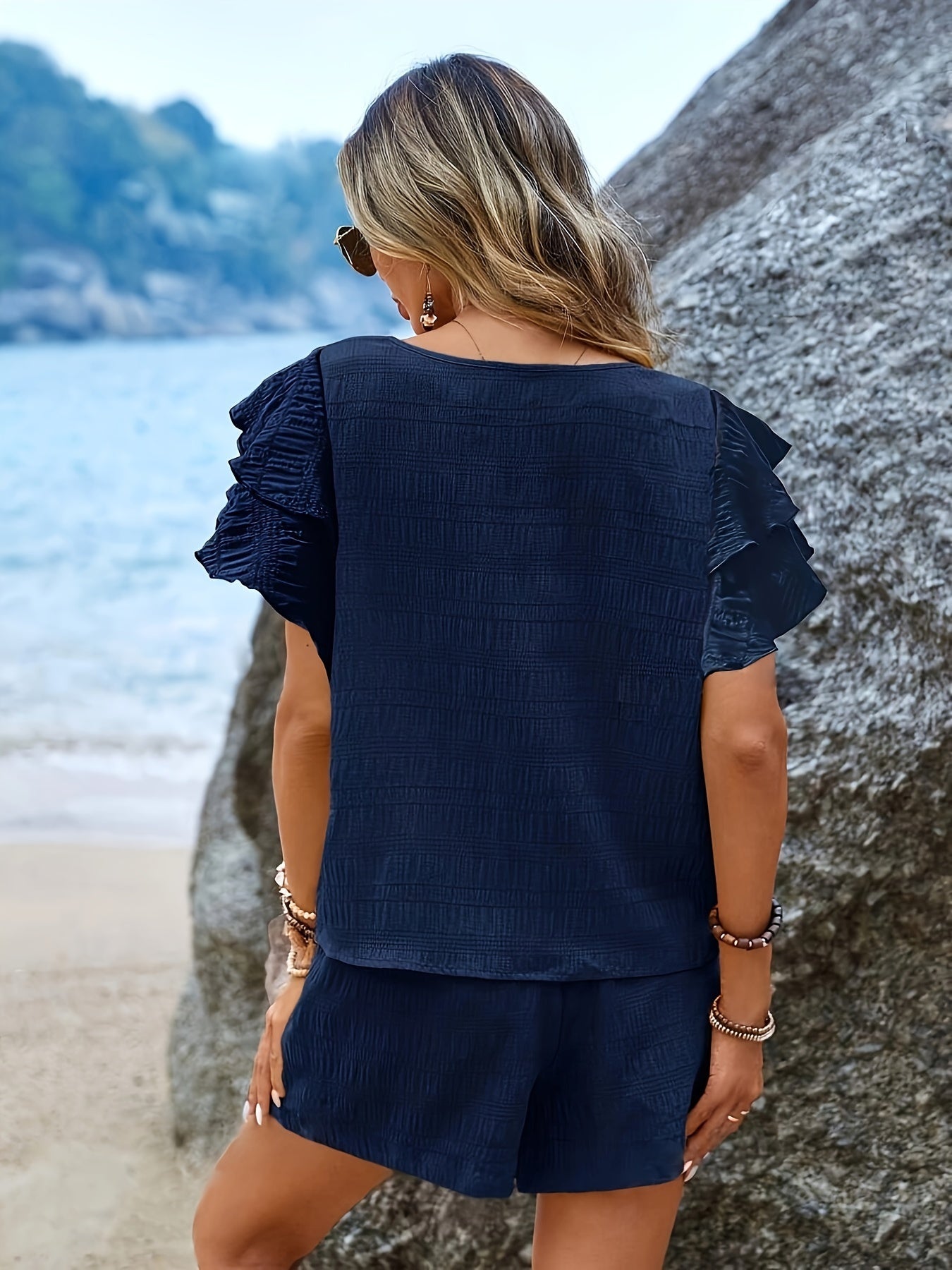 Tweedelige Set Fladdermouwen en Shorts voor Vrouw