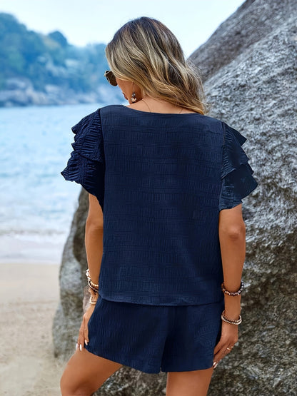 Tweedelige Set Fladdermouwen en Shorts voor Vrouw