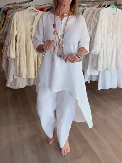 Linnen Vrijetijdspak Dames Elegante Zomerkleding Klein - Mode Vibes