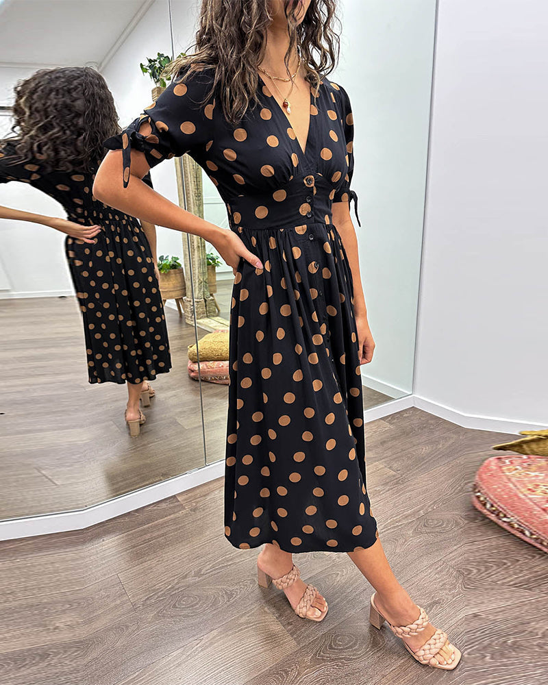 Dames Jurk met V-hals en Polkadotprint
