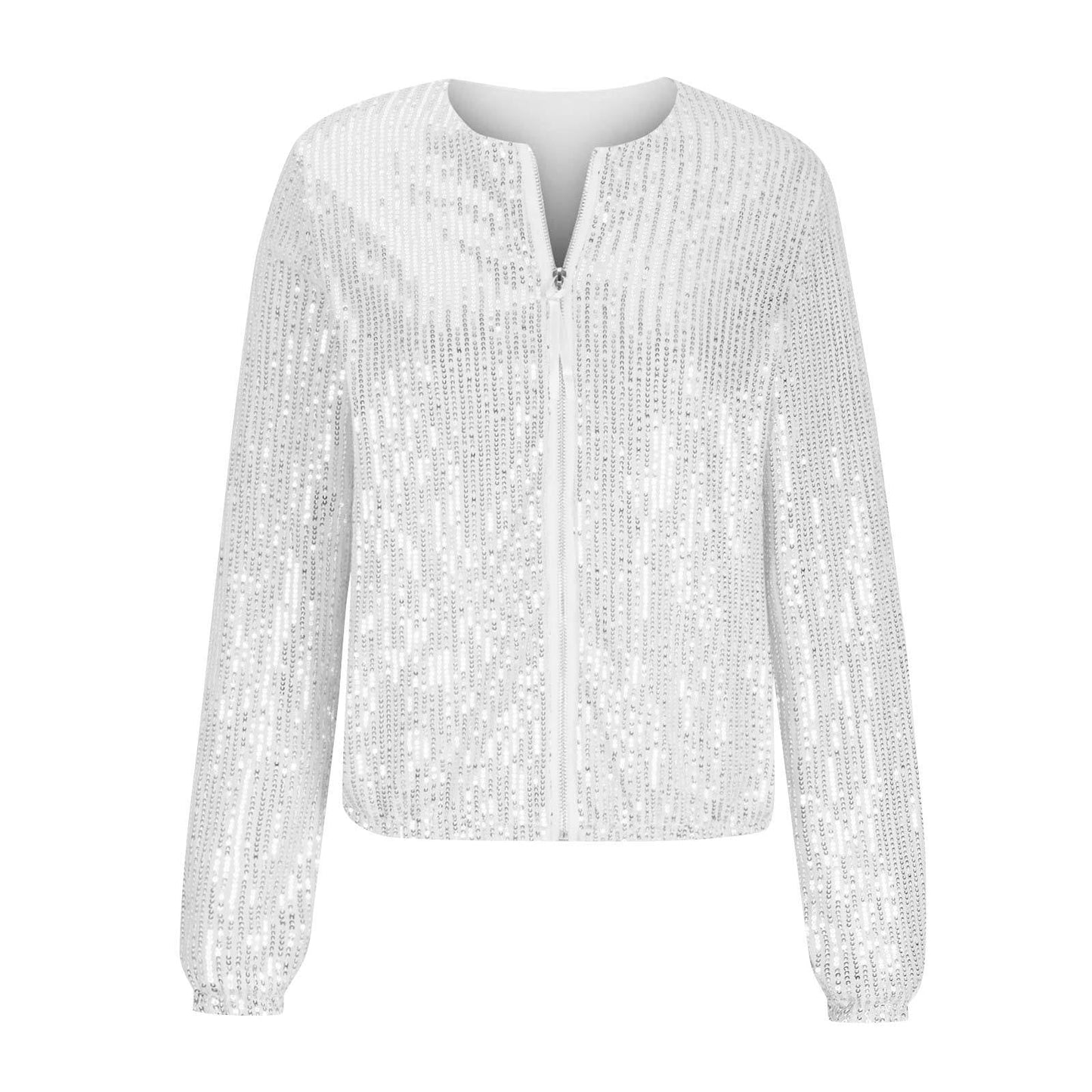 Dames Bomberjack Pailletten Rits Jas Elegant