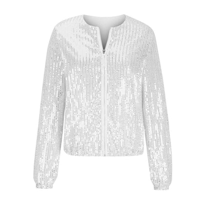 Dames Bomberjack Pailletten Rits Jas Elegant