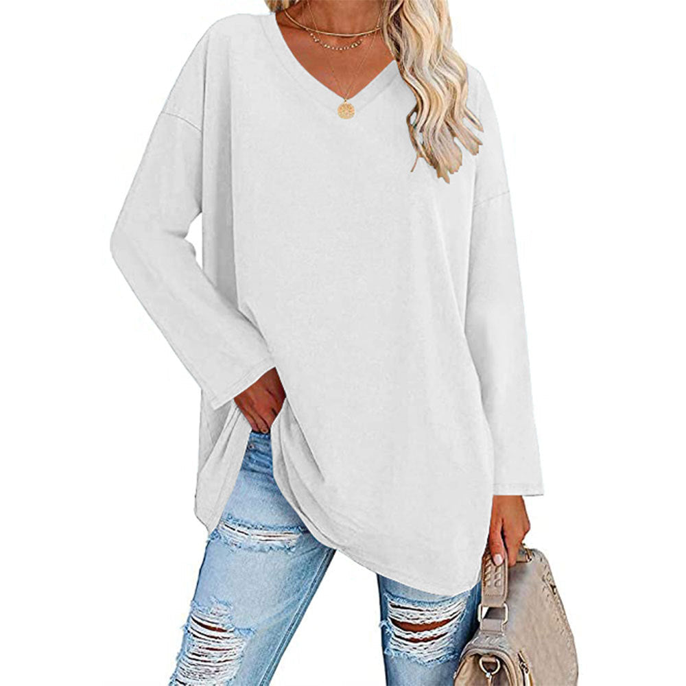 Dames Oversized T-shirt Lange Mouwen V-hals Casual