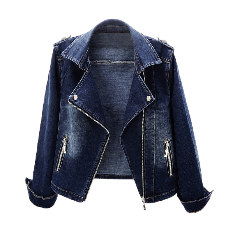 Dames Biker Jas Slim Fit Denim Met Stoere Details