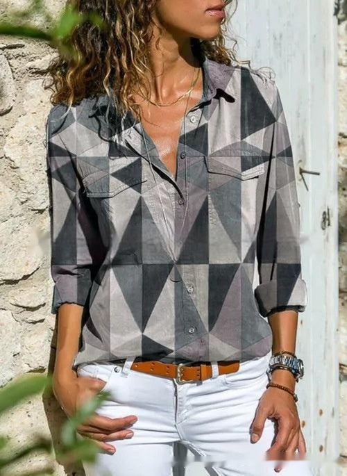 Dames Blouse Geometrische Print Veelzijdig - Mode Vibes