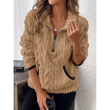 Dames Teddy Trui Warm en Comfortabel Half-Zip - Mode Vibes