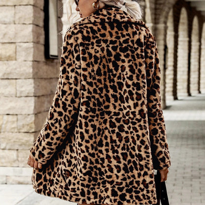 Dames Faux Fur Jas Leopard Print Stijlvol en Trendy