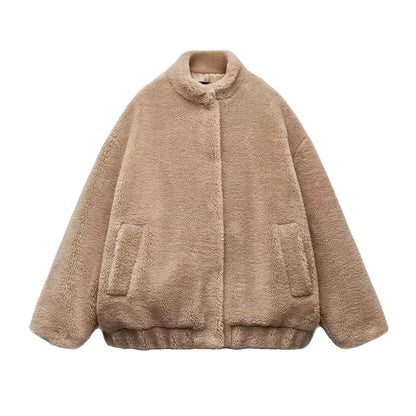 Dames Fleece Bomber Jacket Stijlvol Met Opstaande Kraag
