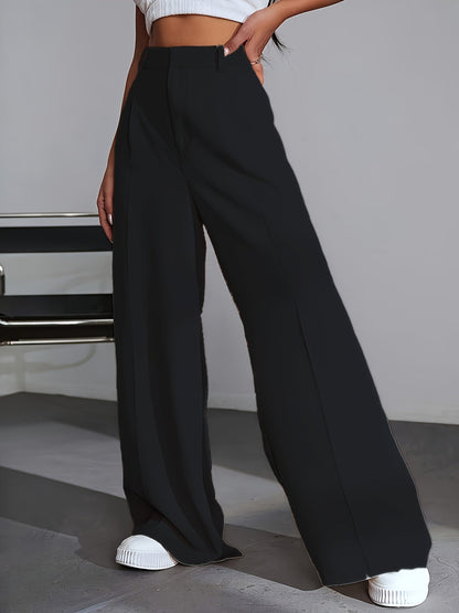 Luxe Effen Broek Wijde Pijpen Zwart Lana Stijl