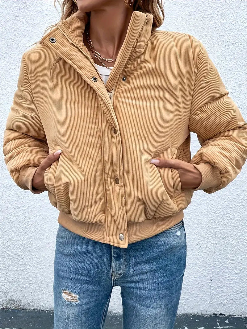Corduroy Jas voor Vrouw met Rits en Knoopsluiting