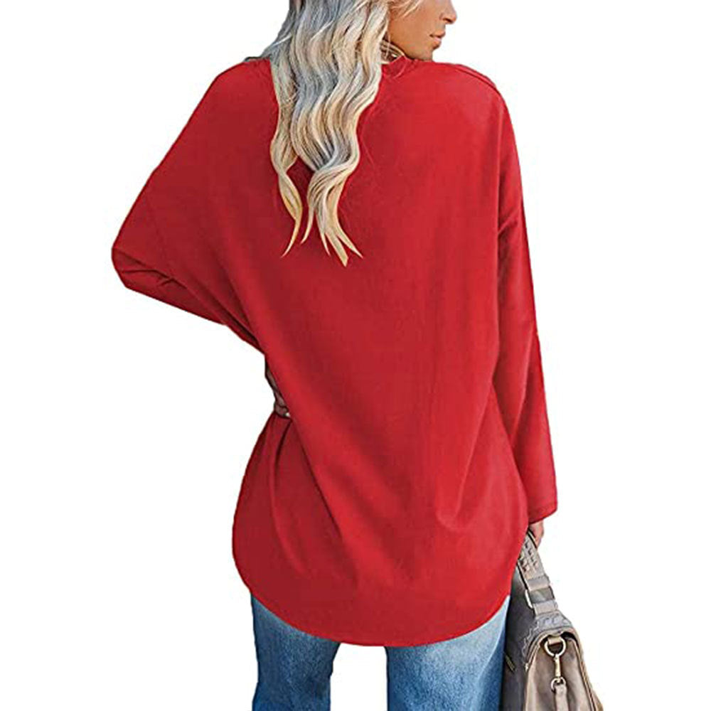 Dames Oversized T-shirt Lange Mouwen V-hals Casual