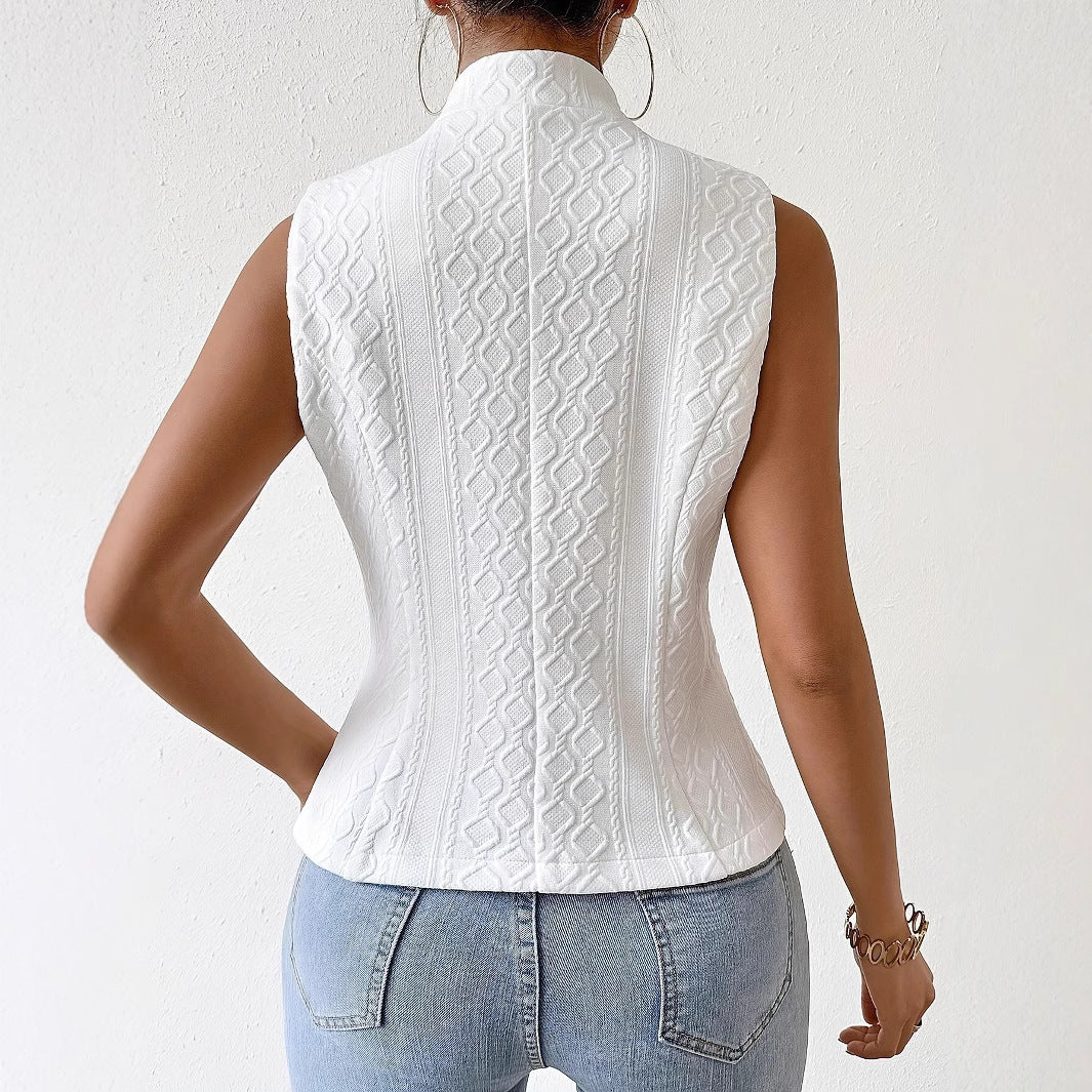 Dames Blazer Gilet Mouwloos met Knopen en Structuur