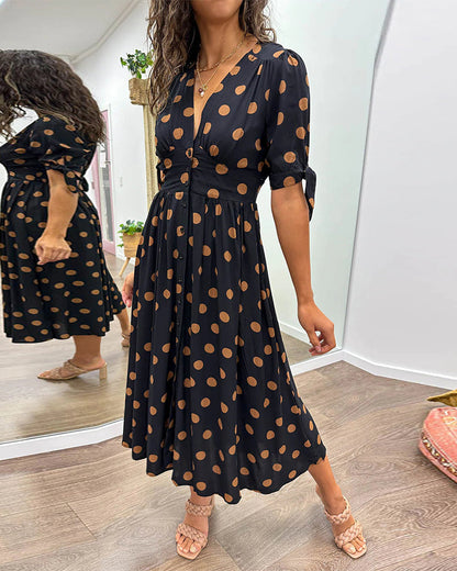 Dames Jurk met V-hals en Polkadotprint