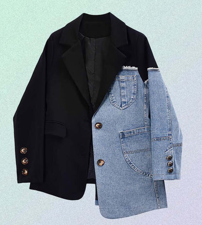 Vintage Denim Patchwork Jas Heren