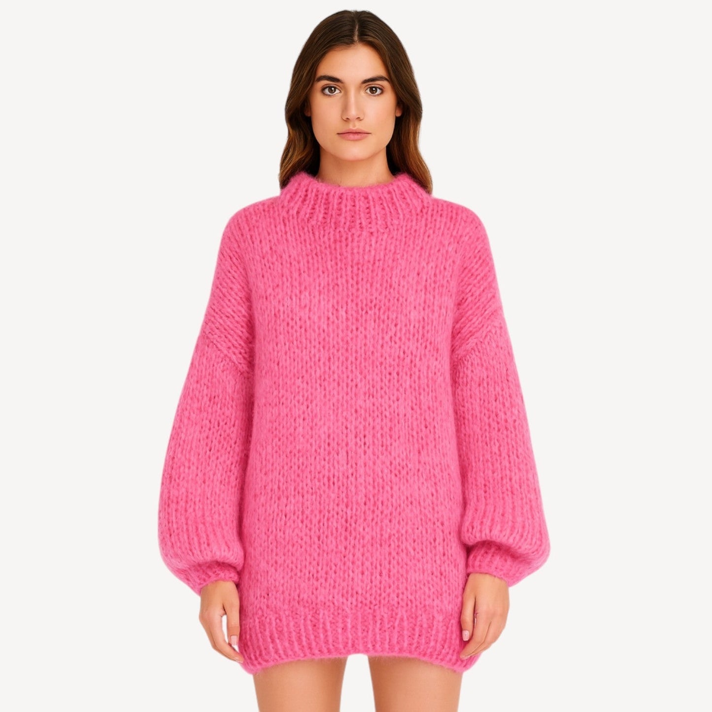 Davies – Oversized Gebreide Trui voor Dames met Hoge Hals en Ballonmouwen
