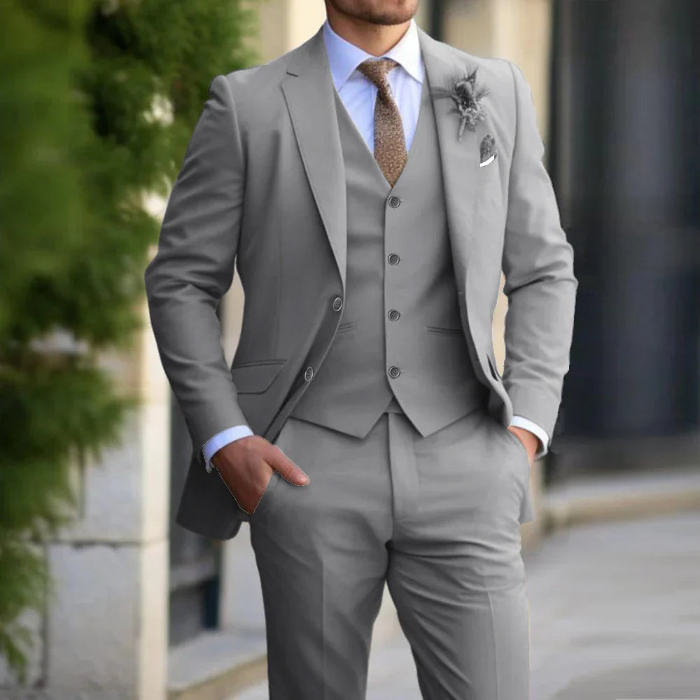 3-delige Set Voor Heren | Business Blazer | Vest | Broek in de kleur Beige voor heren in Formal stijl ideaal voor de herfst.