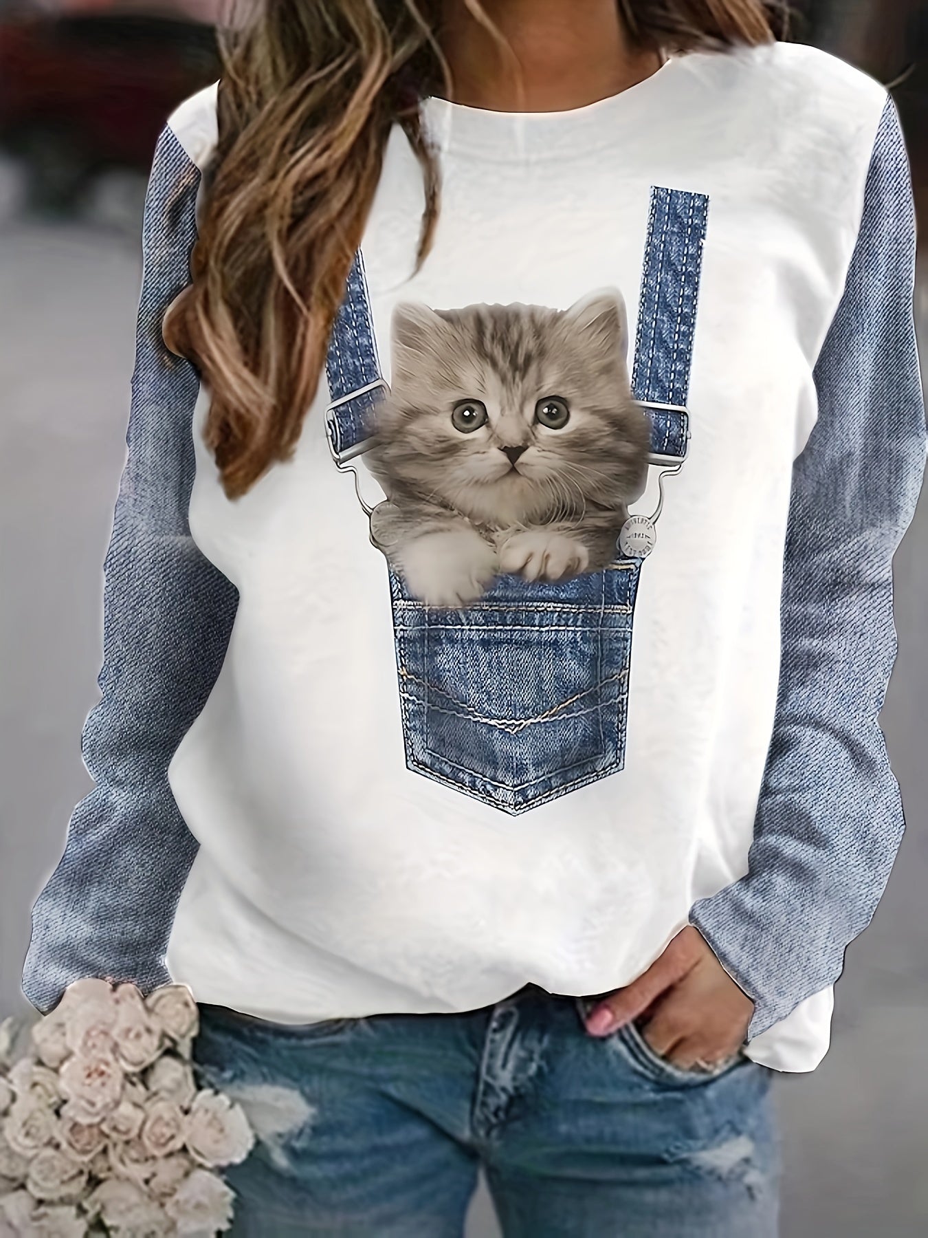 Kattent-shirt met Trendy Print en Pastelkleuren - Mode Vibes