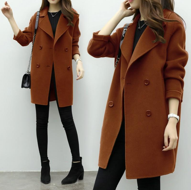 Dames Wollen Mantel Dubbel Geknoopt Stijlvol Trendy Look