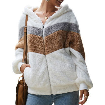 Dames Teddy Vest Hoodie met Rits en Kleurvlakken Zacht en Comfortabel