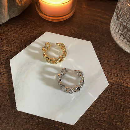Dames Ring met Gedraaide Ketting Zilverkleurig Open Schakel Ontwerp