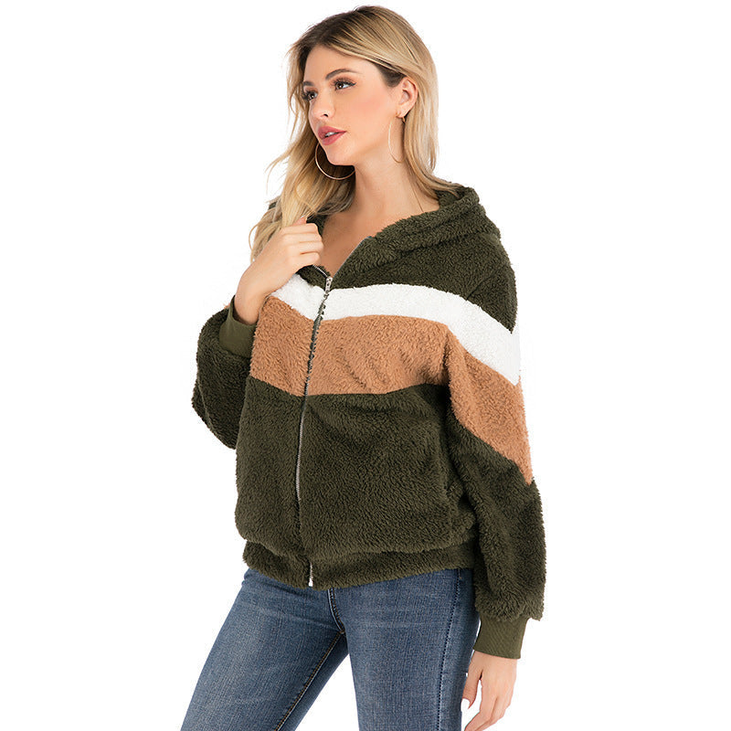 Dames Teddy Vest Hoodie met Rits en Kleurvlakken Zacht en Comfortabel