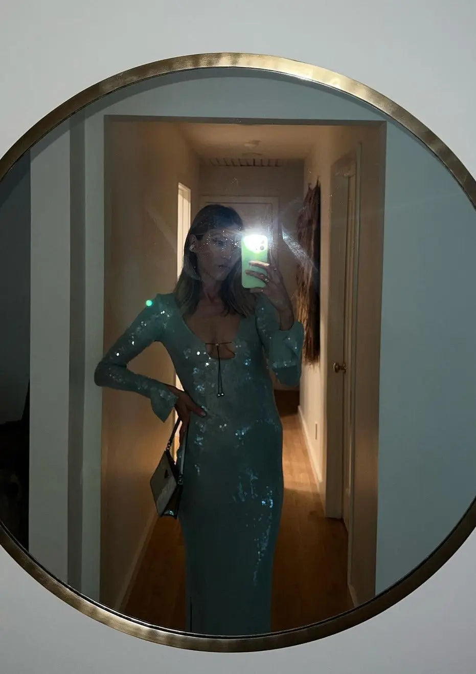 Mintgroene Glitter Jurk Lange Mouwen Dames