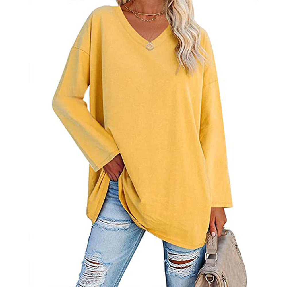 Dames Oversized T-shirt Lange Mouwen V-hals Casual