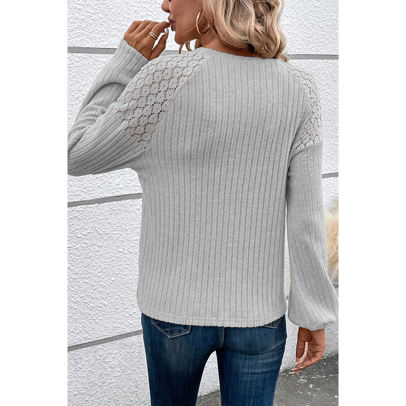 Dames Trui Rib Met Kant en Knopen Zwart Wit