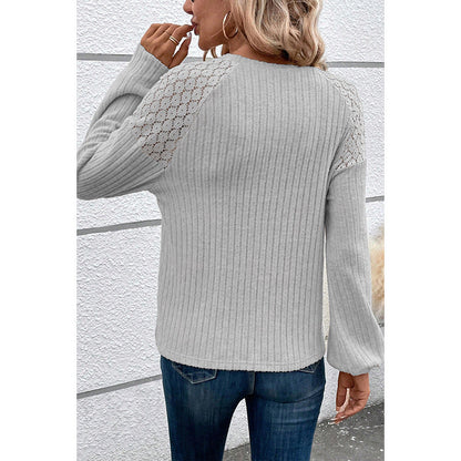 Dames Trui Rib Met Kant en Knopen Zwart Wit