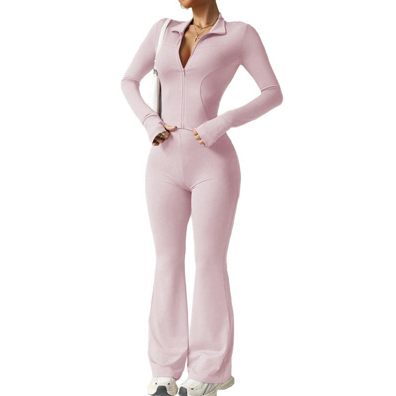 Dames Sport Outfit: Tweedelige Set met Rits Top en Wijdvallende Broek