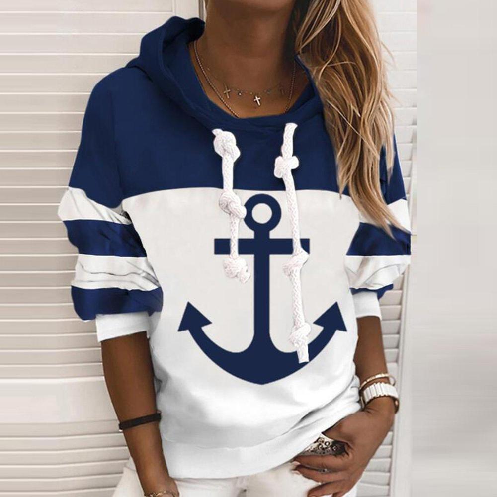 Marinelle Hoodie Anker Ontwerp Blauw - Mode Vibes