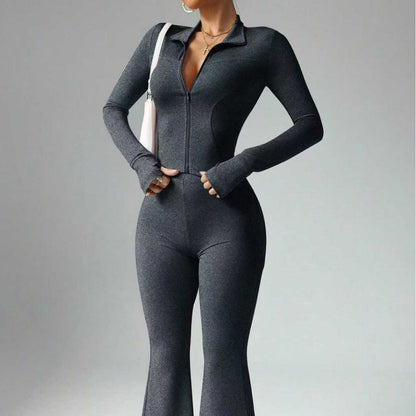 Dames Sport Outfit: Tweedelige Set met Rits Top en Wijdvallende Broek - Mode Vibes