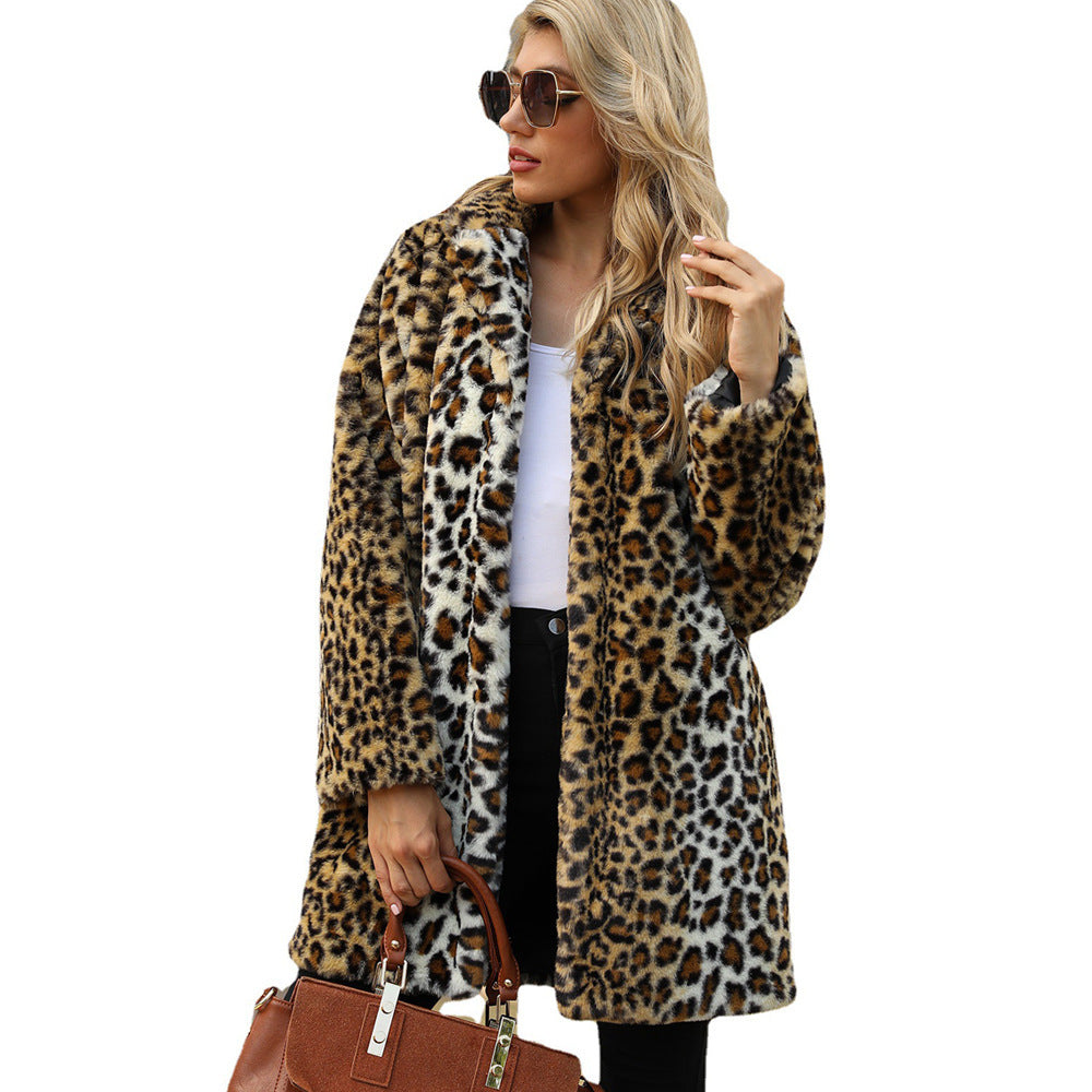 Dames Faux Fur Jas Leopard Lange Warm Elegant