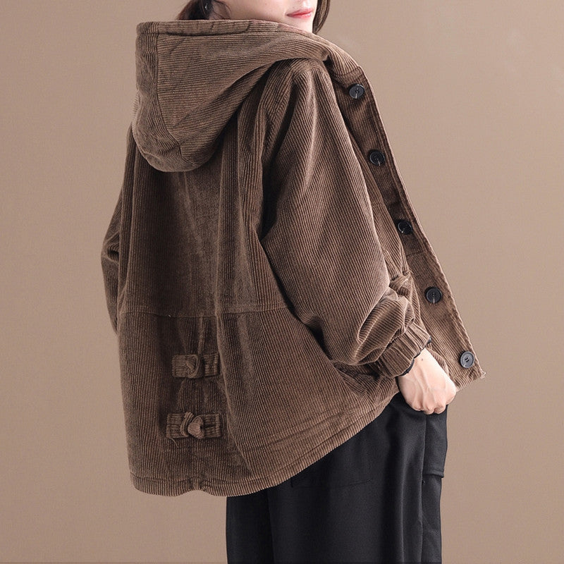 Dames Corduroy Jas met Capuchon Warm en Stijlvol